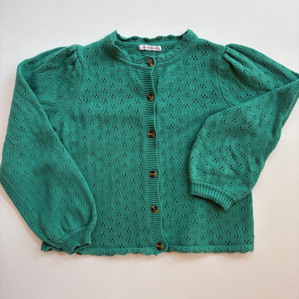 Emerald Green Knit Cardigan Sweater with Textured Pattern